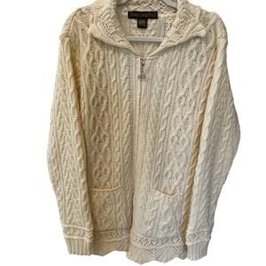 Inis Crafts Women's Merino Wool Fisherman Core Cream Cardigan Sweater Size XL